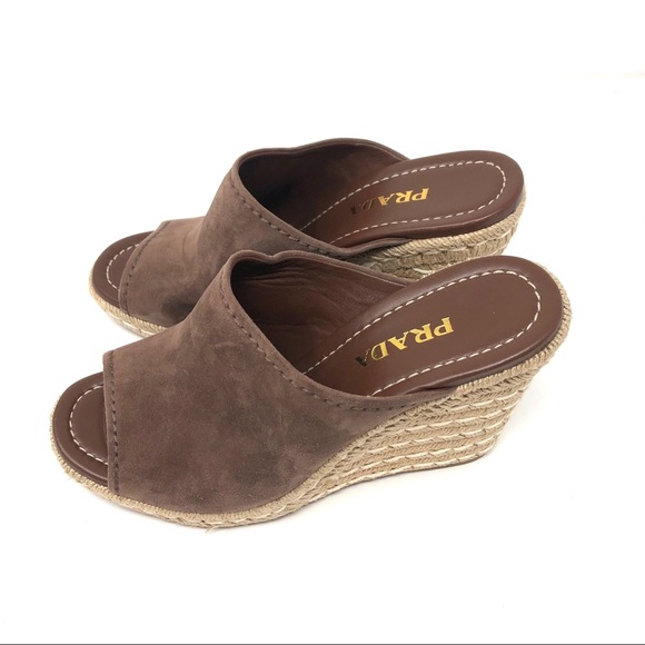 PRADA suede espadrille wedge mules, made in Italy, size 40.5 NWOT - Picture 7 of 16